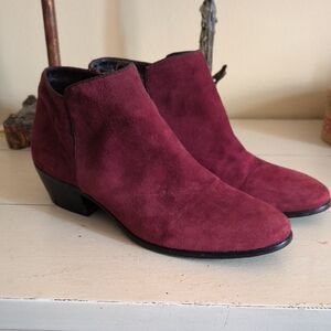 Sam Edelman Burgundy Suede Zip Ankle Boots 8M